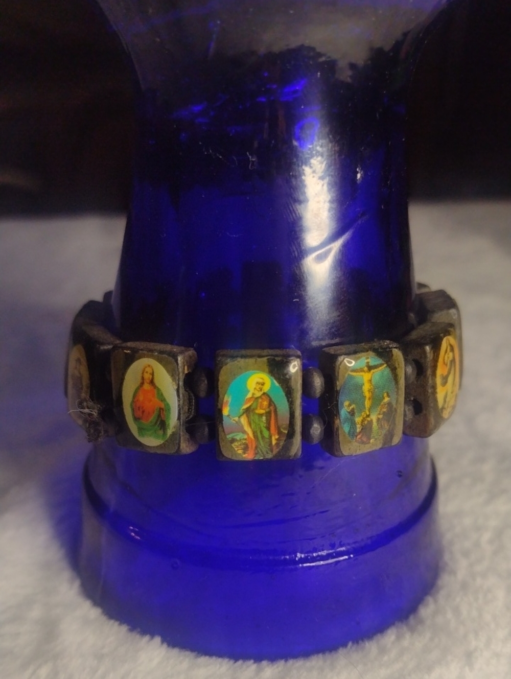 Catholic Saint Icon Wooden Stretch Bracelet - Multicolored
